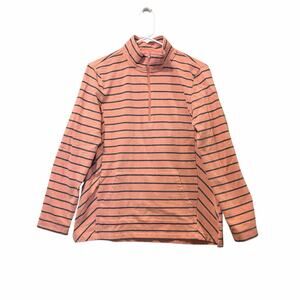 T by Talbots Fleece Quarter Zip Pullover Women’s Medium Striped Salmon Casual